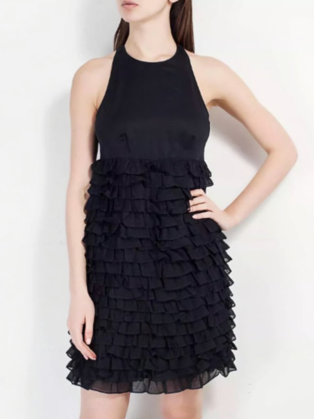 Burberry	 | Black Cotton Tiered Ruffle Bottom Sleeveless Dress | Size	US 10